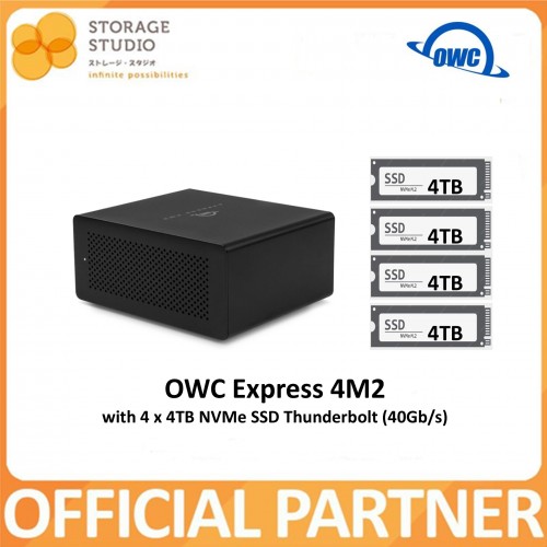 OWC Express 4M2 , Four-Slot Thunderbolt (40Gb/s) NVMe M.2 SSD Enclosure with SoftRAID Bundle NVMe M.2 2280 SSDs.